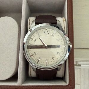 Armani Exchange Cream Dial Watch with Silver and Brown Accents